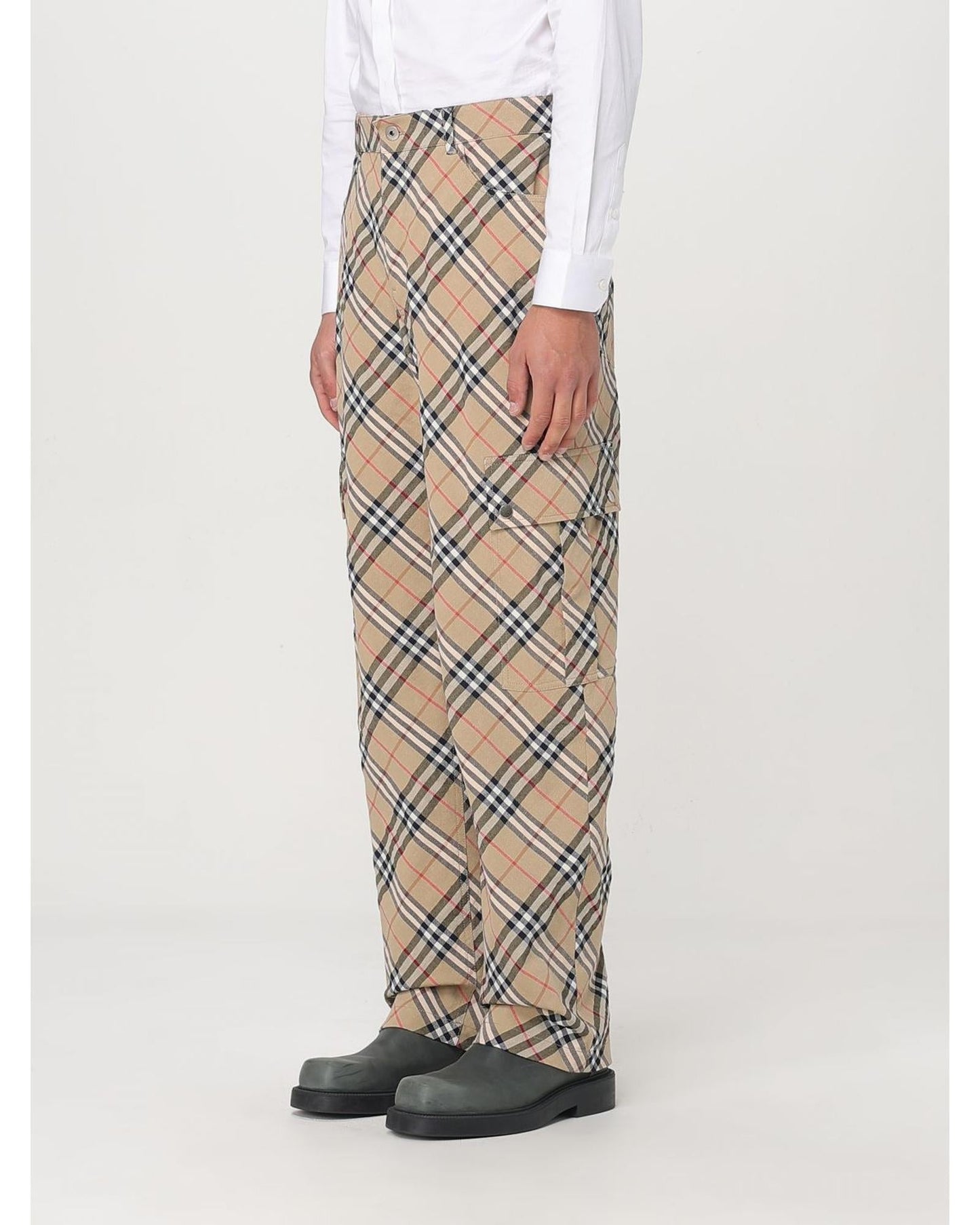 Burberry Cargo Pants Plaid Pattern Men Beige