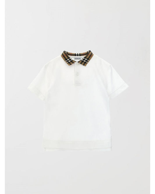 Burberry Polo Shirt Signature Check Collar Kids White T-Shirts