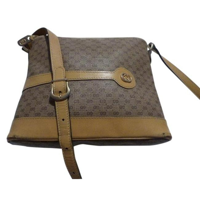 Gucci   Purses Shades Of Brown Leather Coated Canvas Crossbody Bag