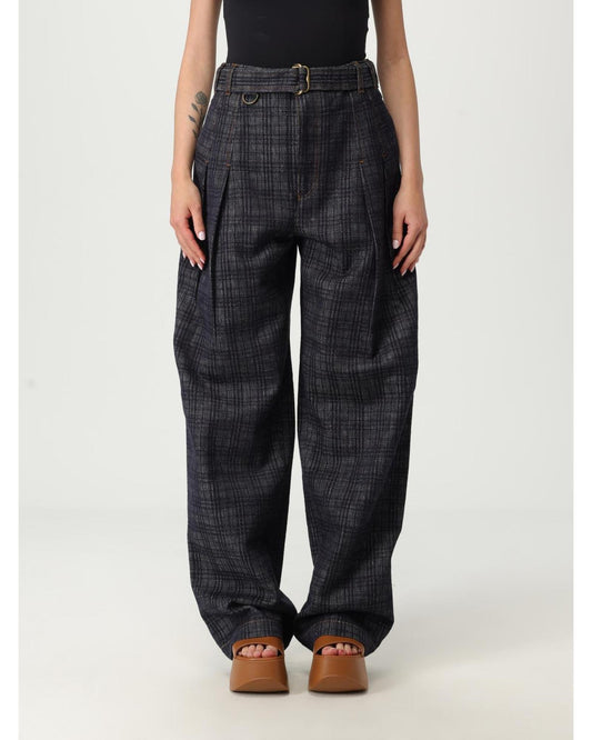 Burberry High-Waisted Wide Leg Tro rs with Belt and Pleated Details Women Blue Jeans