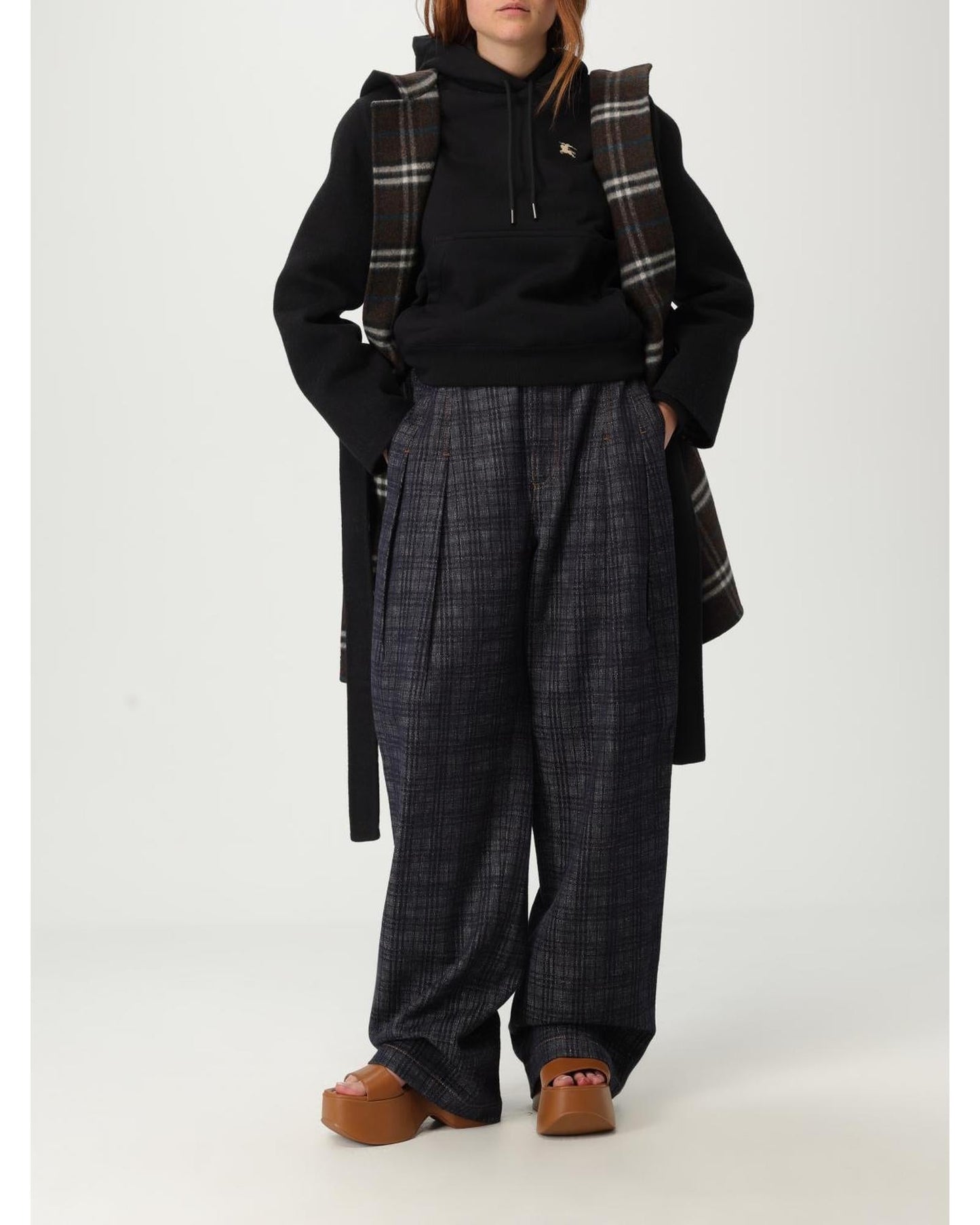 Burberry High-Waisted Wide Leg Tro rs with Belt and Pleated Details Women Blue Jeans