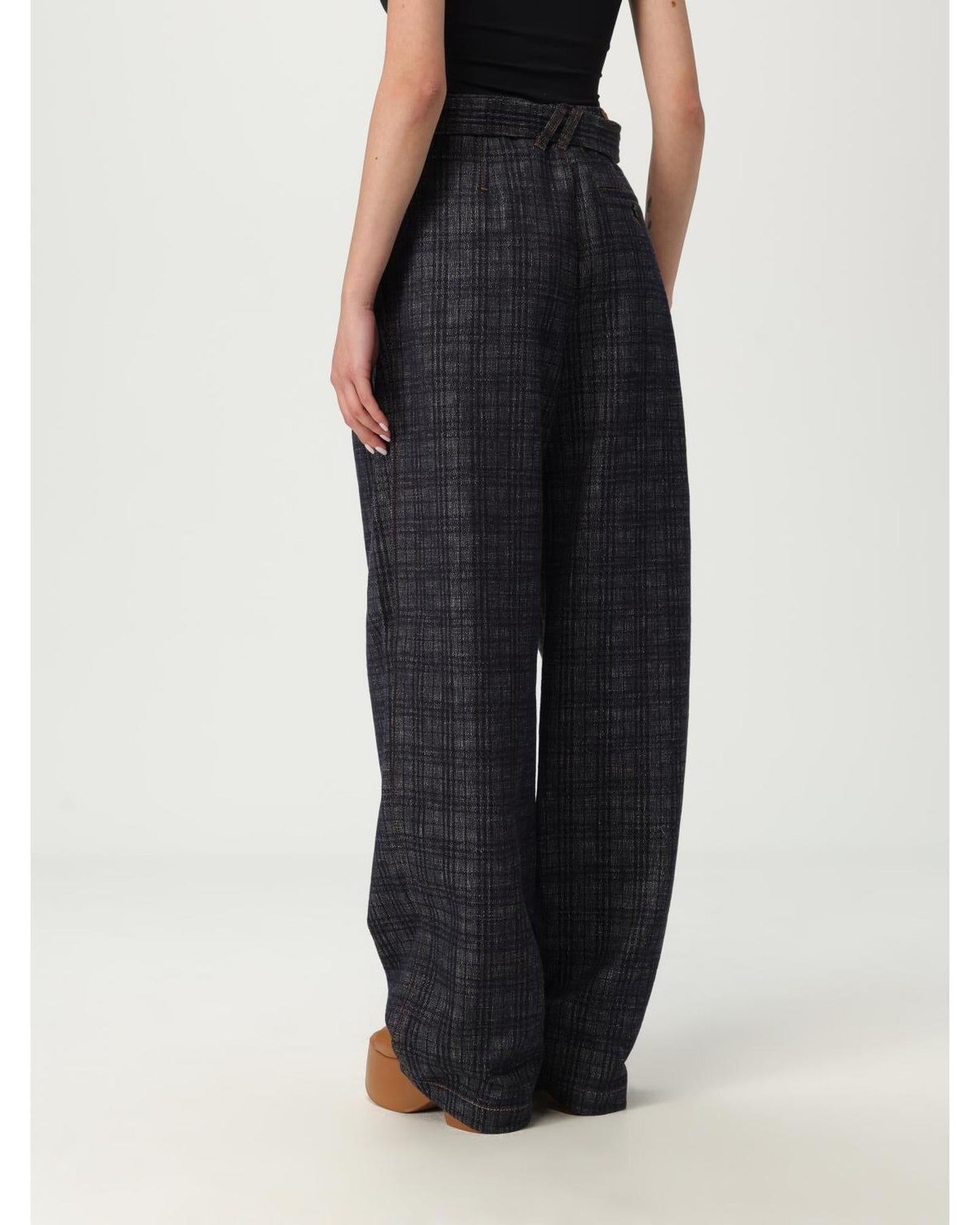 Burberry High-Waisted Wide Leg Tro rs with Belt and Pleated Details Women Blue Jeans