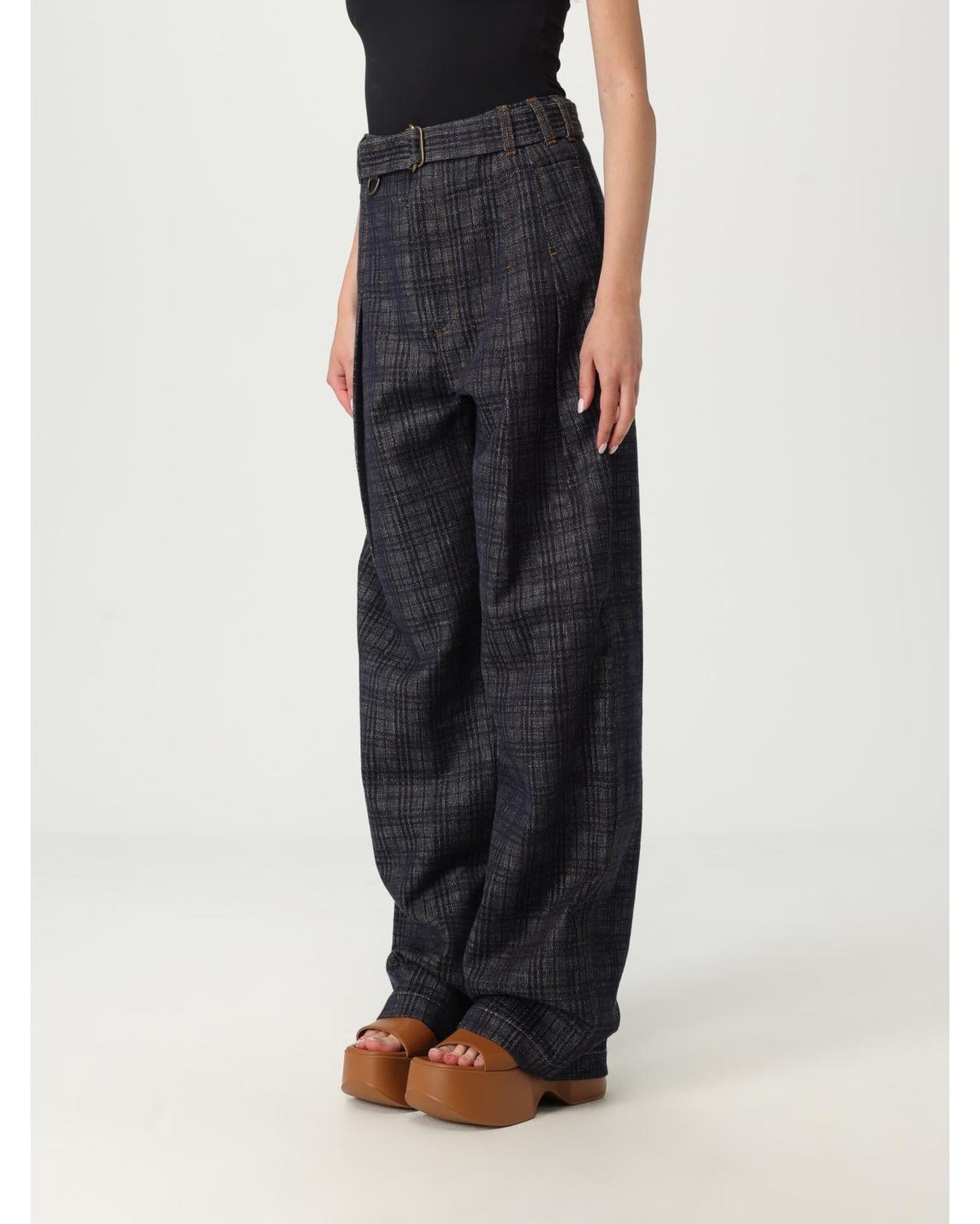 Burberry High-Waisted Wide Leg Tro rs with Belt and Pleated Details Women Blue Jeans