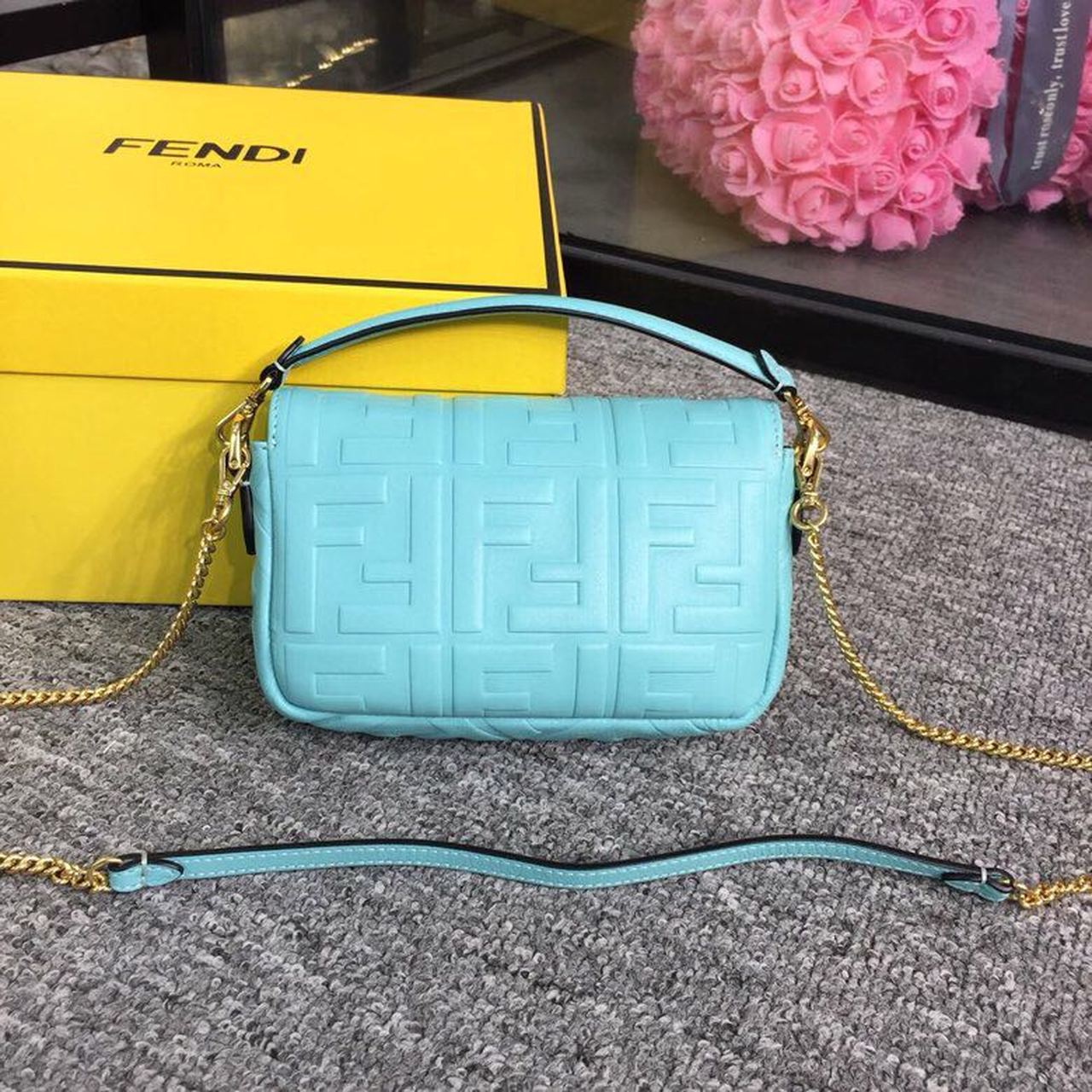Top QualityTop Quality Baguette Nappa Light Blue For Women, Women’s Handbags, Shoulder And Crossbody Bags 7in/19cm FF 8BS017