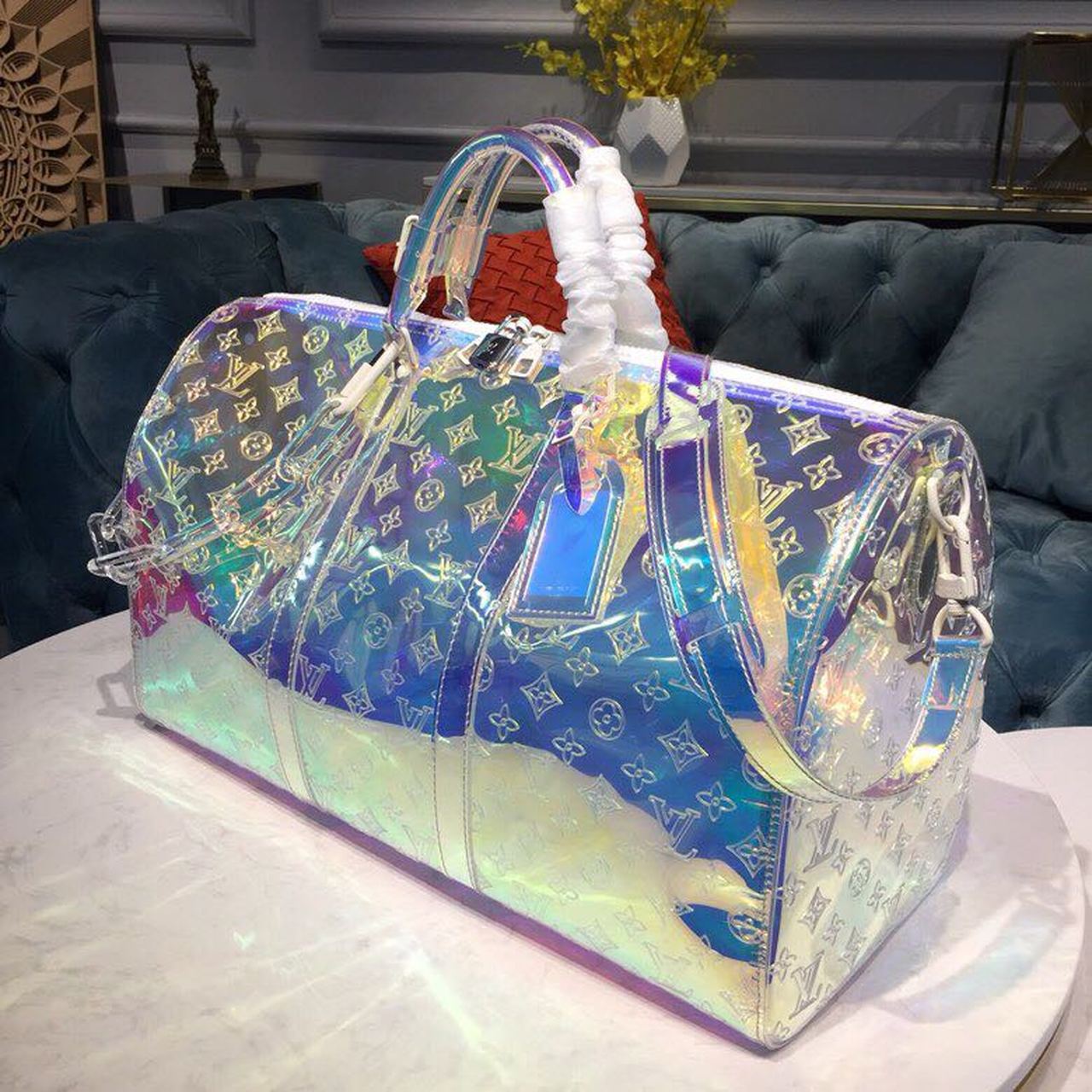 Top Quality Keepall Bandouliere 50 Monogram PVC Iridescent Prism By Virgil Abloh For Men, Bags, Travel Bags 19.7in/50cm Top Quality M53271
