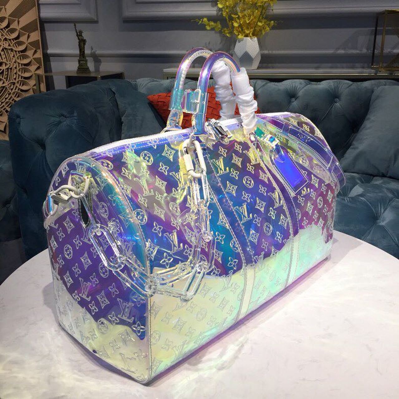 Top Quality Keepall Bandouliere 50 Monogram PVC Iridescent Prism By Virgil Abloh For Men, Bags, Travel Bags 19.7in/50cm Top Quality M53271