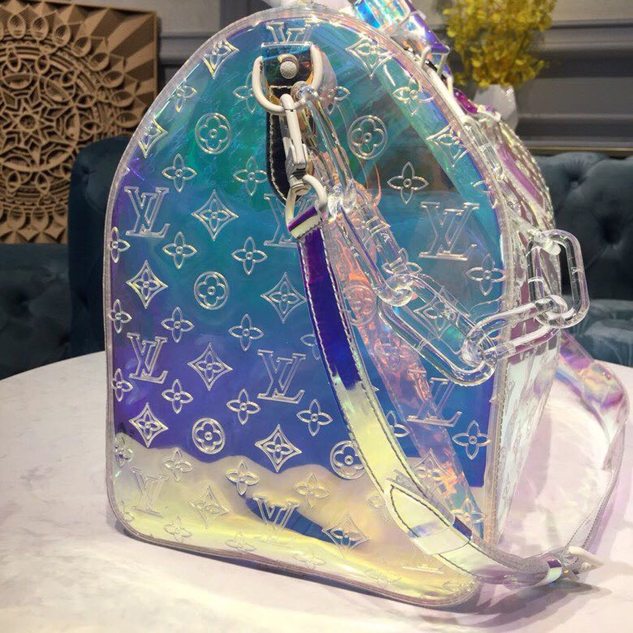 Top Quality Keepall Bandouliere 50 Monogram PVC Iridescent Prism By Virgil Abloh For Men, Bags, Travel Bags 19.7in/50cm Top Quality M53271
