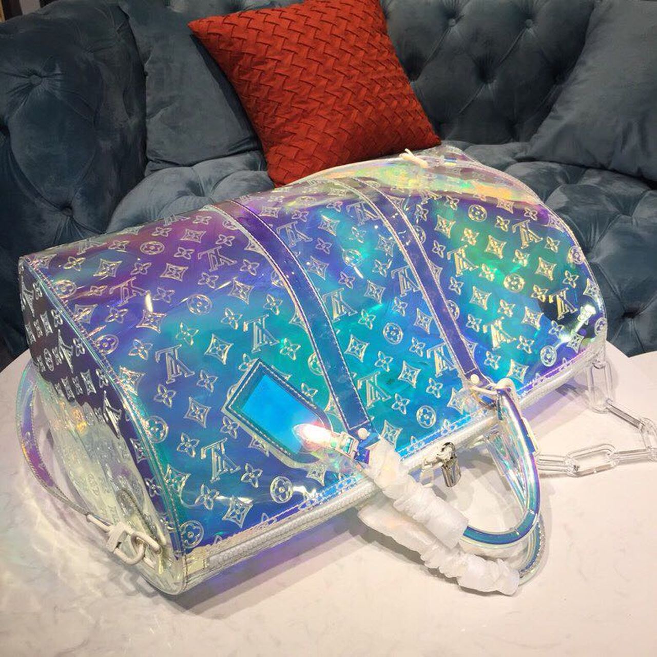 Top Quality Keepall Bandouliere 50 Monogram PVC Iridescent Prism By Virgil Abloh For Men, Bags, Travel Bags 19.7in/50cm Top Quality M53271