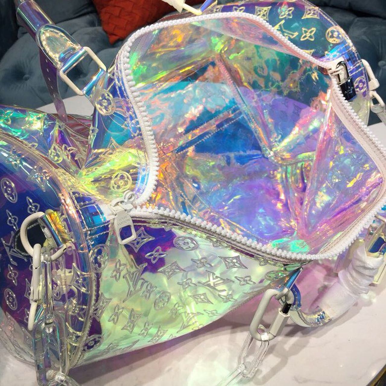 Top Quality Keepall Bandouliere 50 Monogram PVC Iridescent Prism By Virgil Abloh For Men, Bags, Travel Bags 19.7in/50cm Top Quality M53271