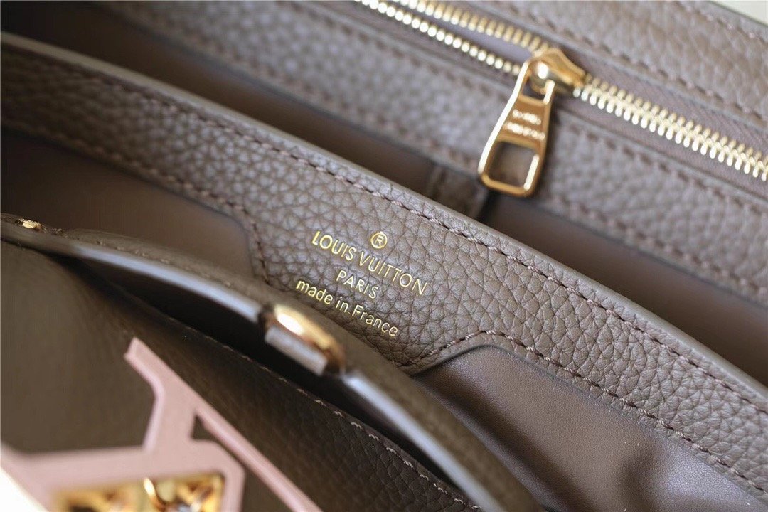 Top Quality Capucines MM Taurillon Smokey Brown Green/ Creme/ Pink For Women,  Shoulder And Crossbody Bags 31.5cm/12.4in Top Quality M59516
