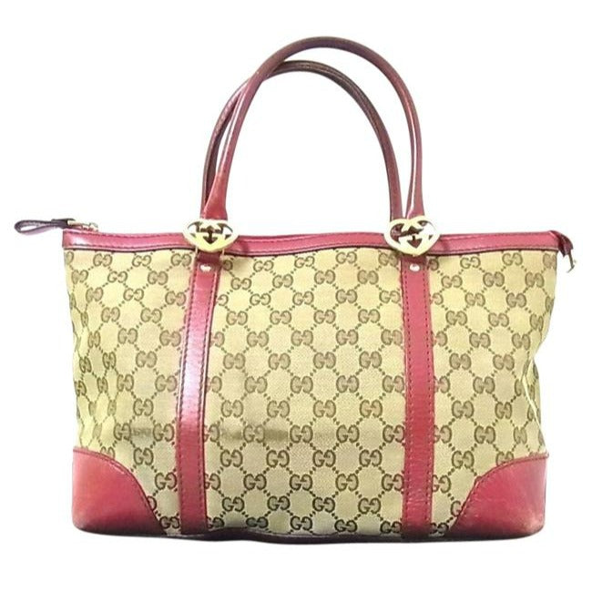 Gucci   Dark Brown Large G Logo Print Canvas And Dark Red Pink Leather