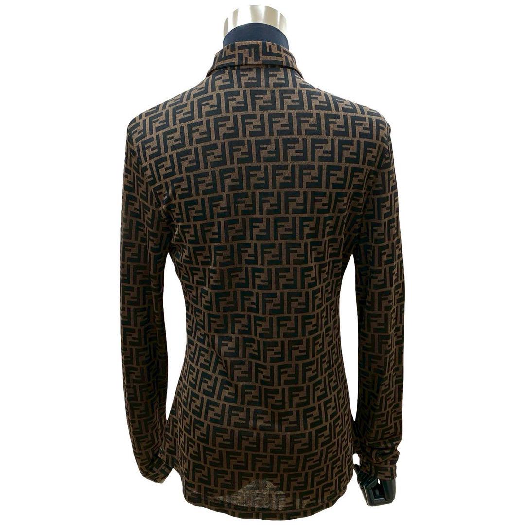 FENDI Long sleeve shirt Rayon, Nylon, Polyester Brown Zucca FF Pattern Women