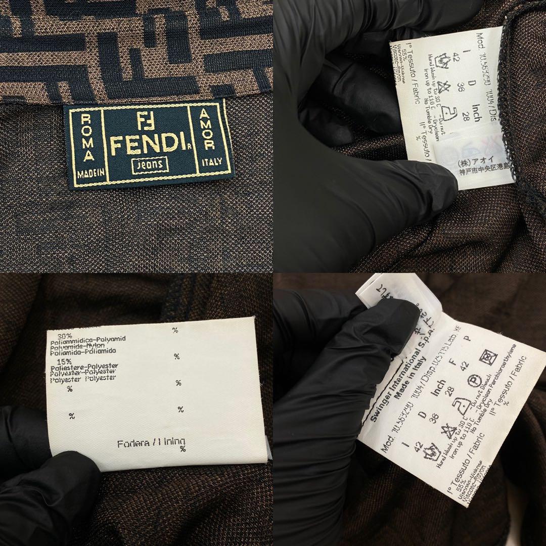 FENDI Long sleeve shirt Rayon, Nylon, Polyester Brown Zucca FF Pattern Women