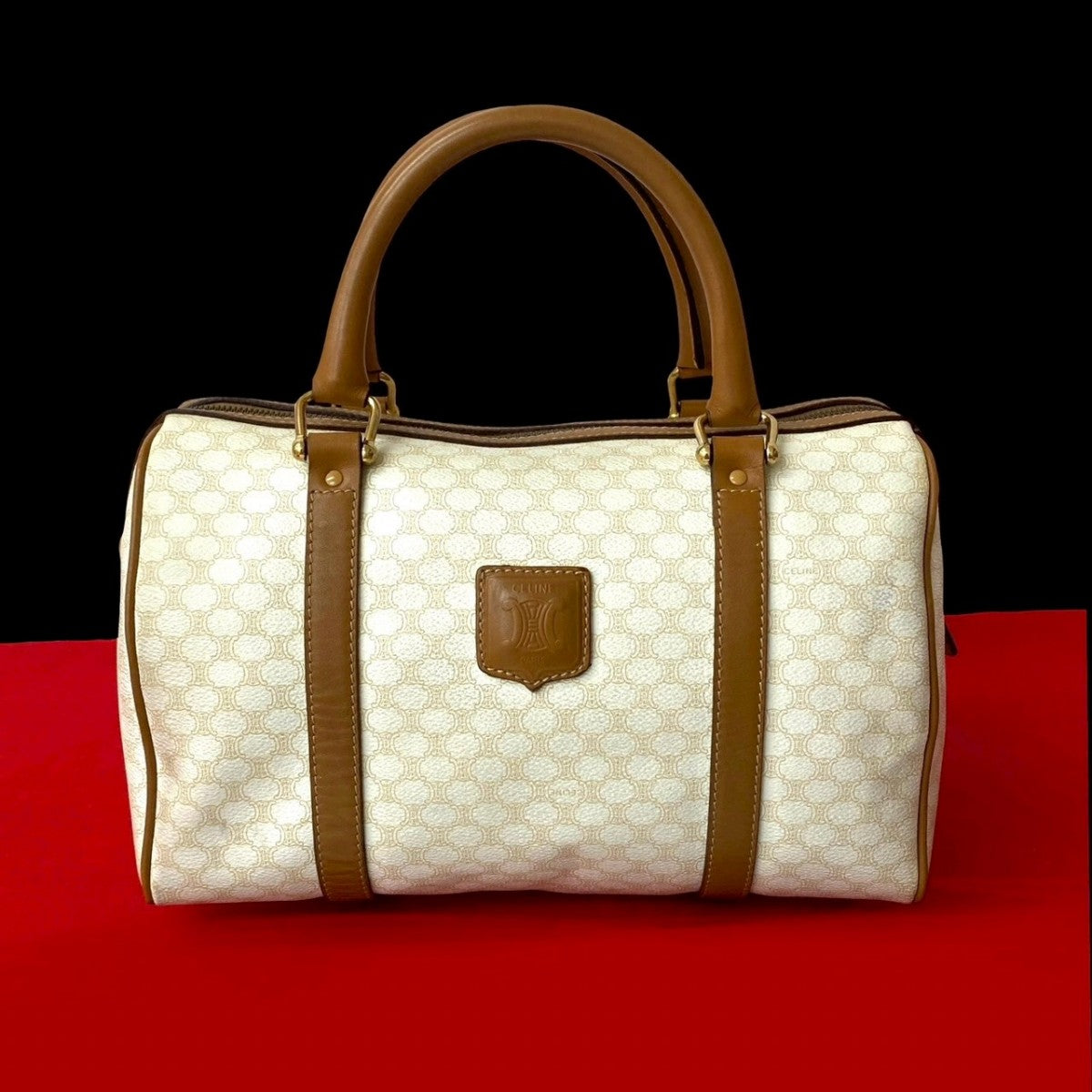 CELINE Handbag Leather, PVC white Macadam Blason Triomphe Pattern Women