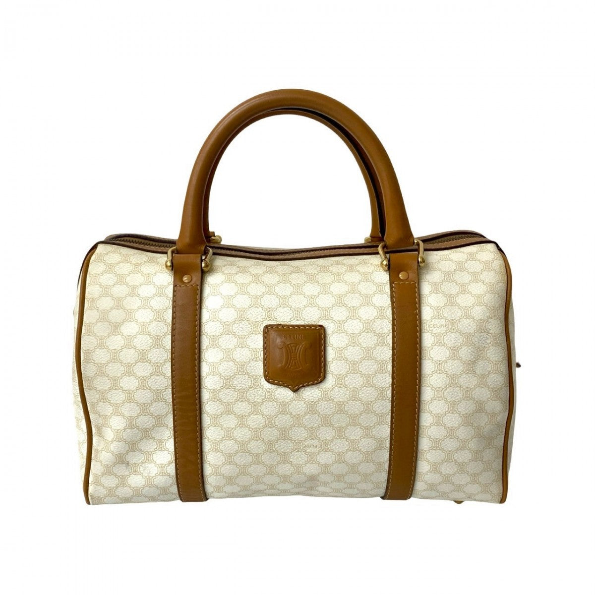 CELINE Handbag Leather, PVC white Macadam Blason Triomphe Pattern Women