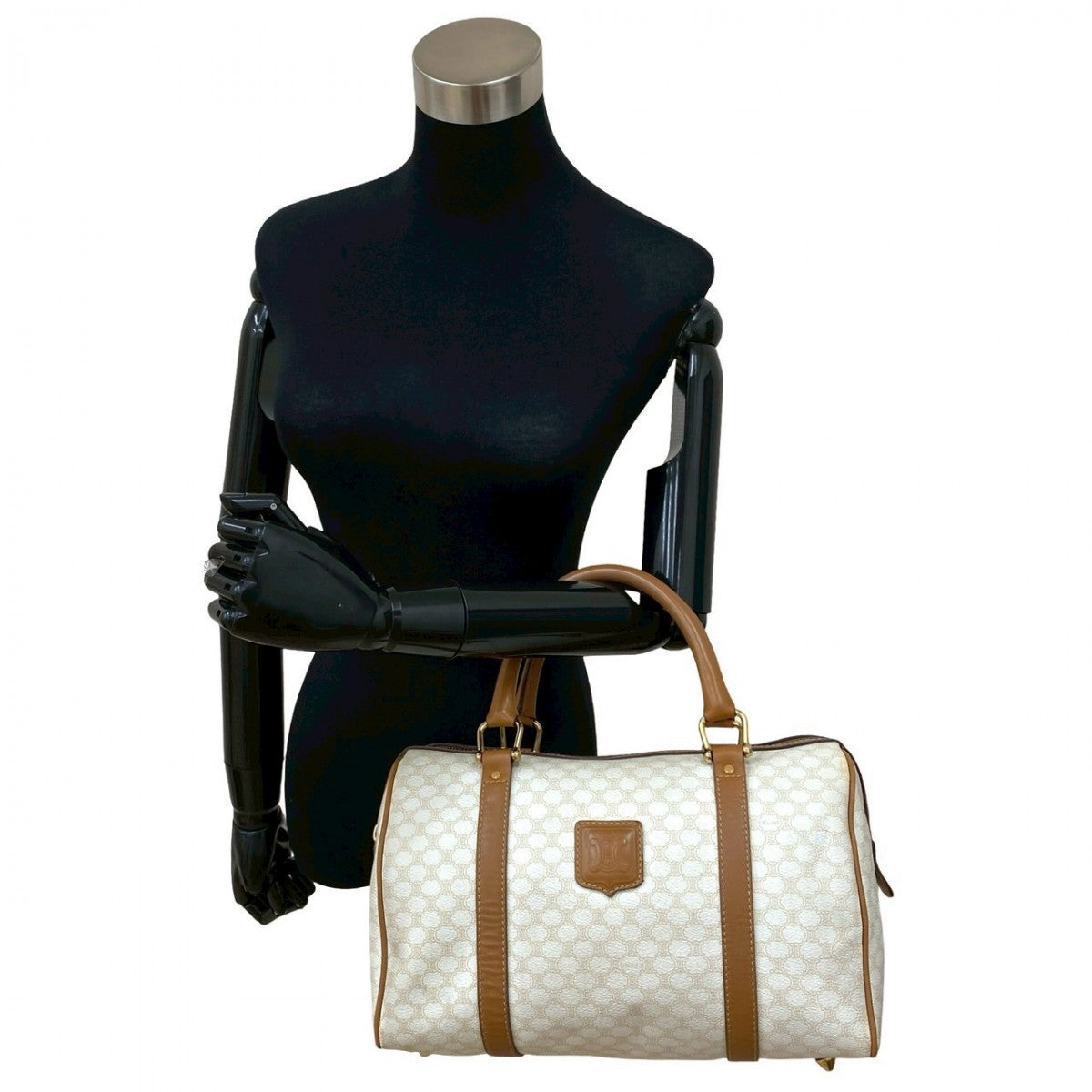CELINE Handbag Leather, PVC white Macadam Blason Triomphe Pattern Women