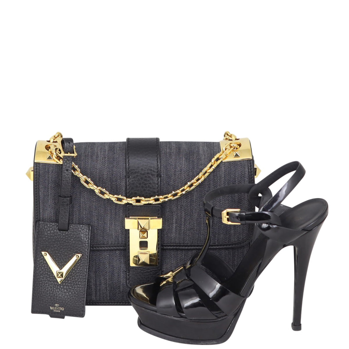 Valentino B-Rockstud Denim Shoulder Bag