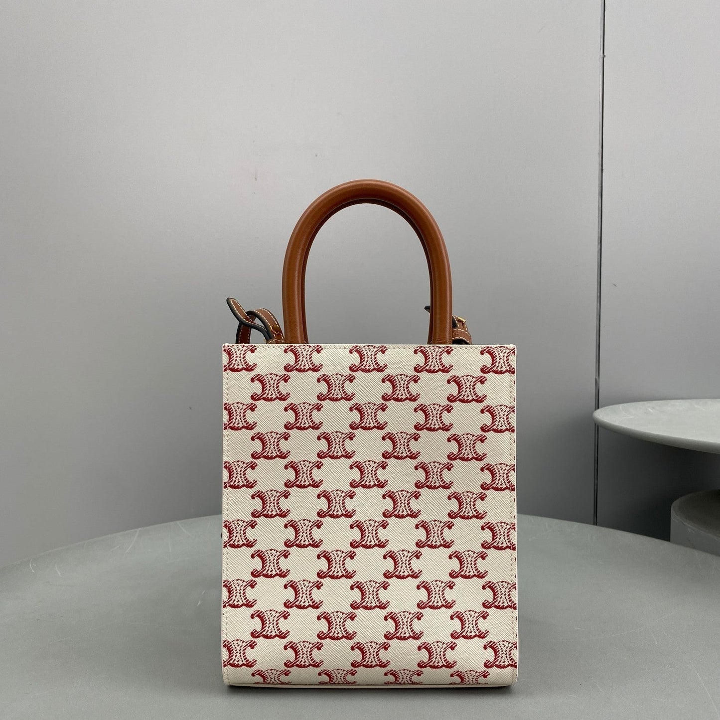 Top Quality Mini Vertical Cabas In Triomphe Canvas Red For Women 7.2in/18cm 