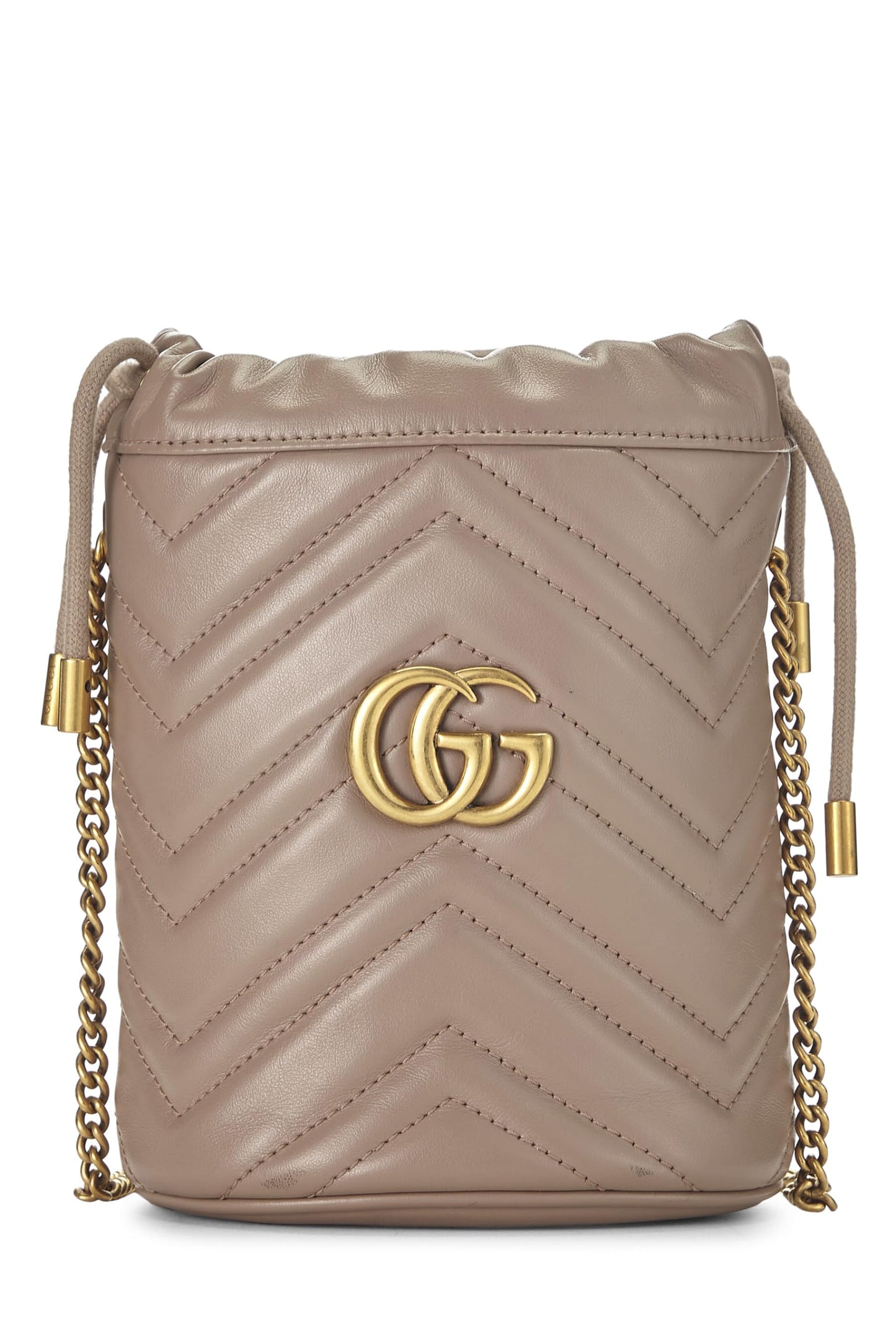 Gucci, Beige Leather GG Marmont Chain Bucket Bag Small, Beige