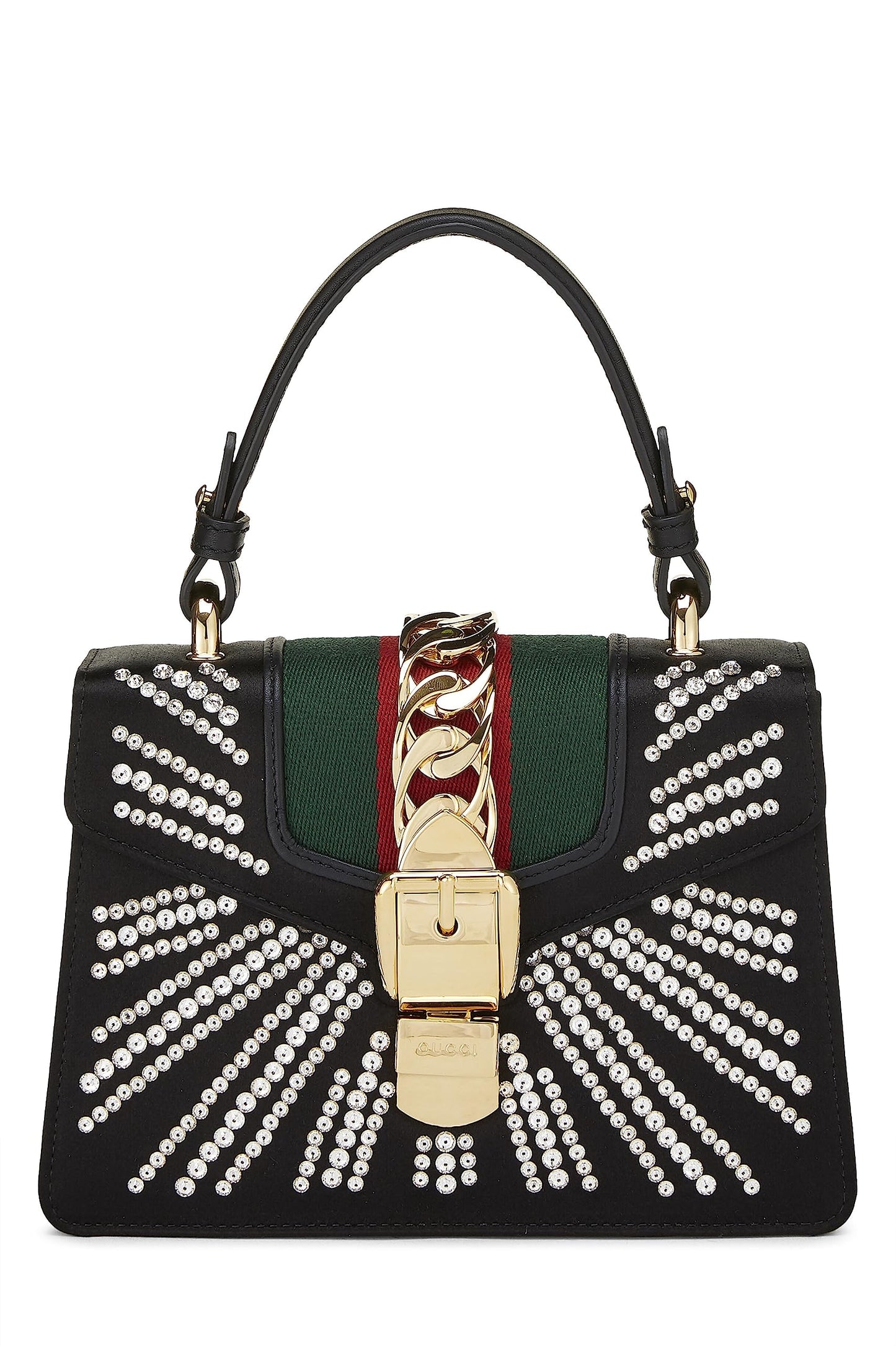 Gucci, Black Satin & Crystal Sylvie Handbag Mini, Black