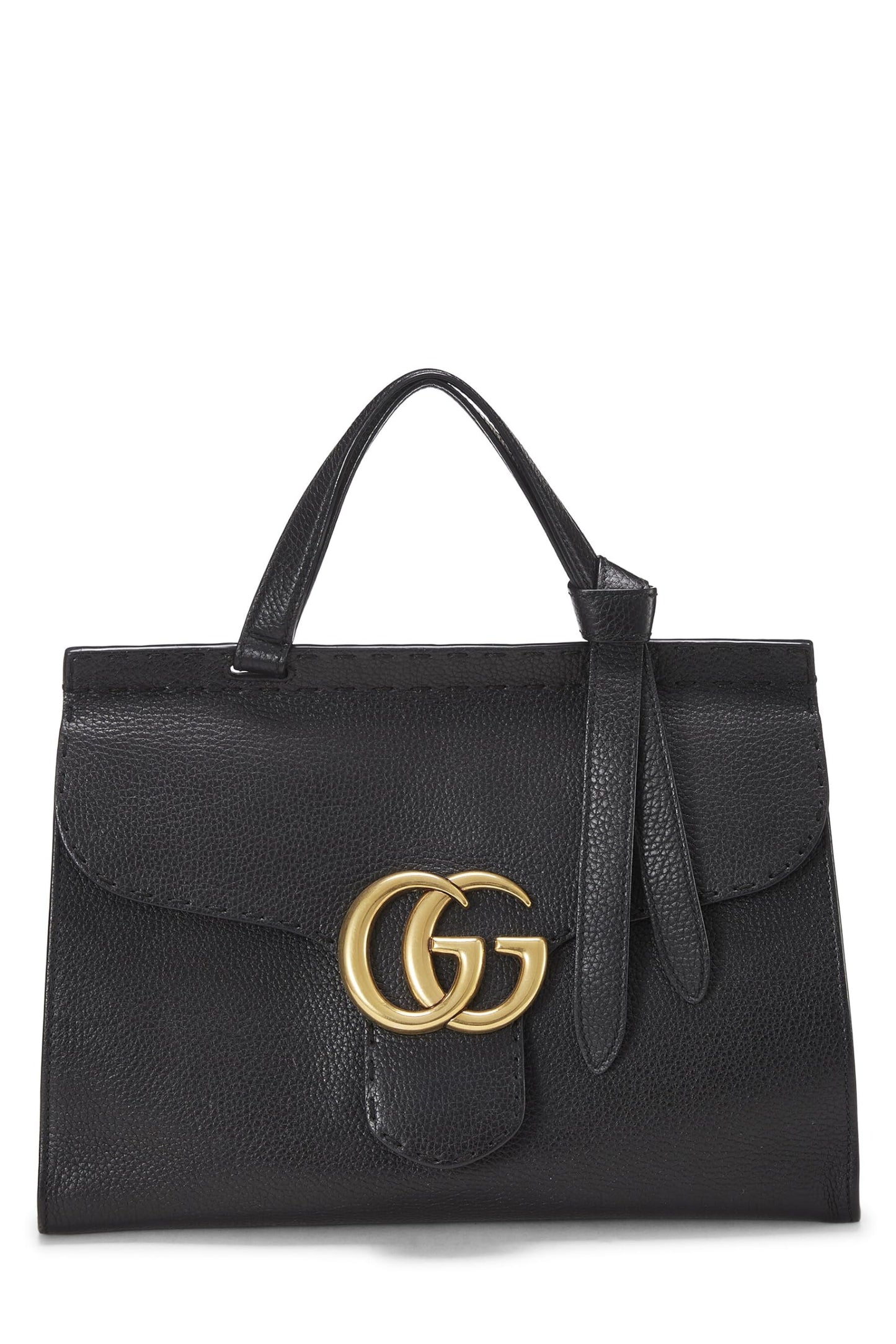 Gucci, Black Leather GG Marmont Top Handle Flap Bag Small, Black