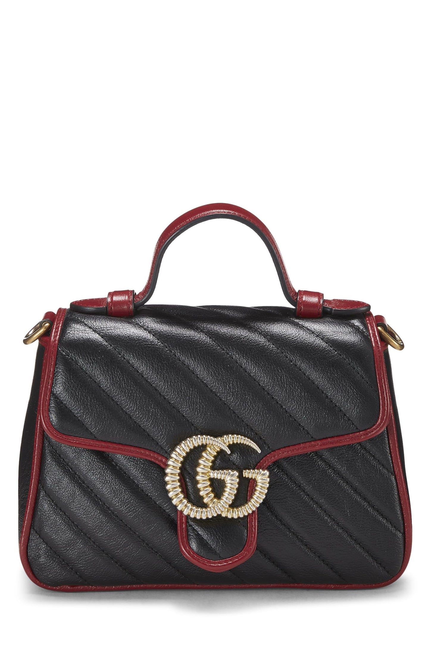 Gucci, Black Leather Torchon Marmont Top Handle Flap Bag Mini, Black