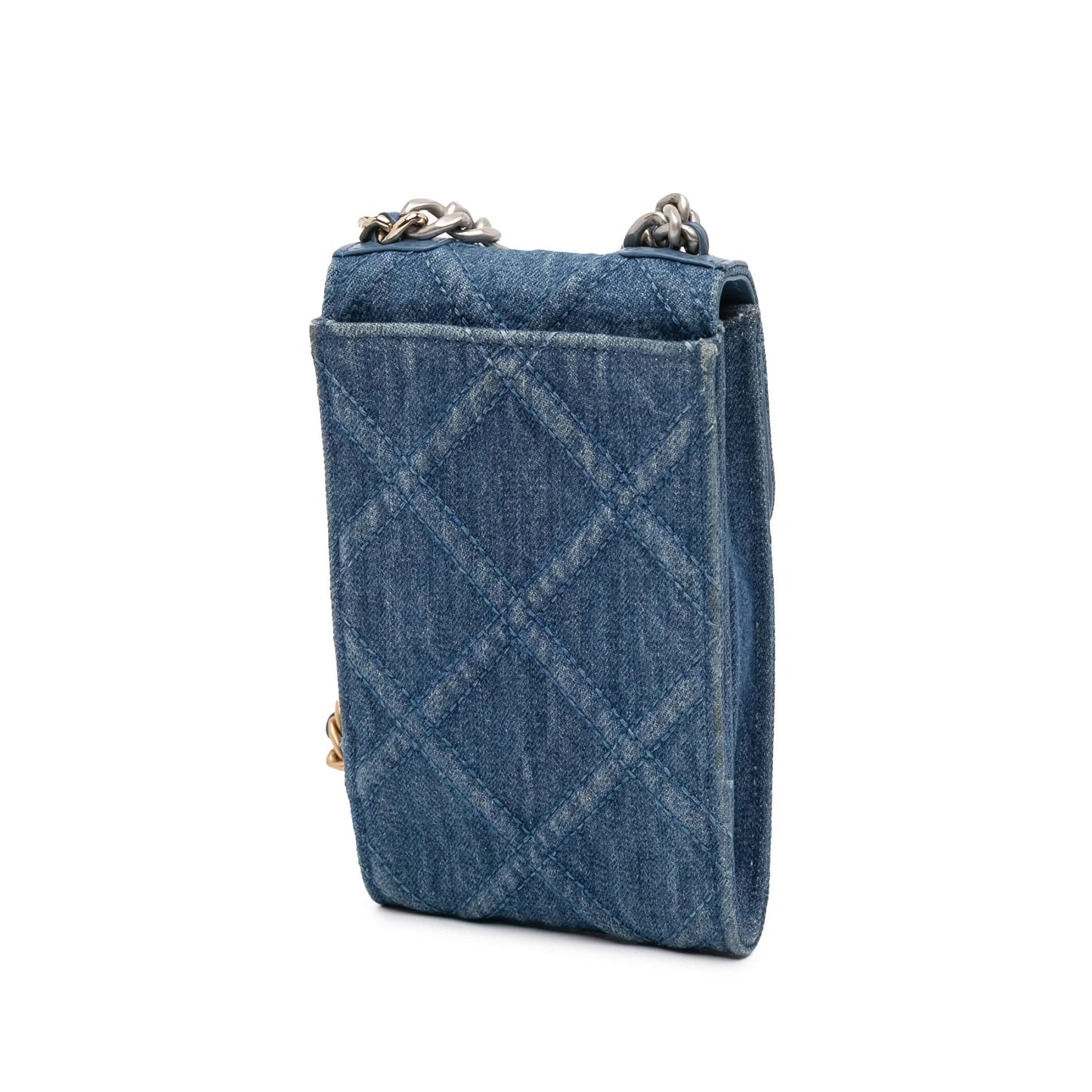 Blue Chanel Denim 19 Phone Holder with Chain Satchel