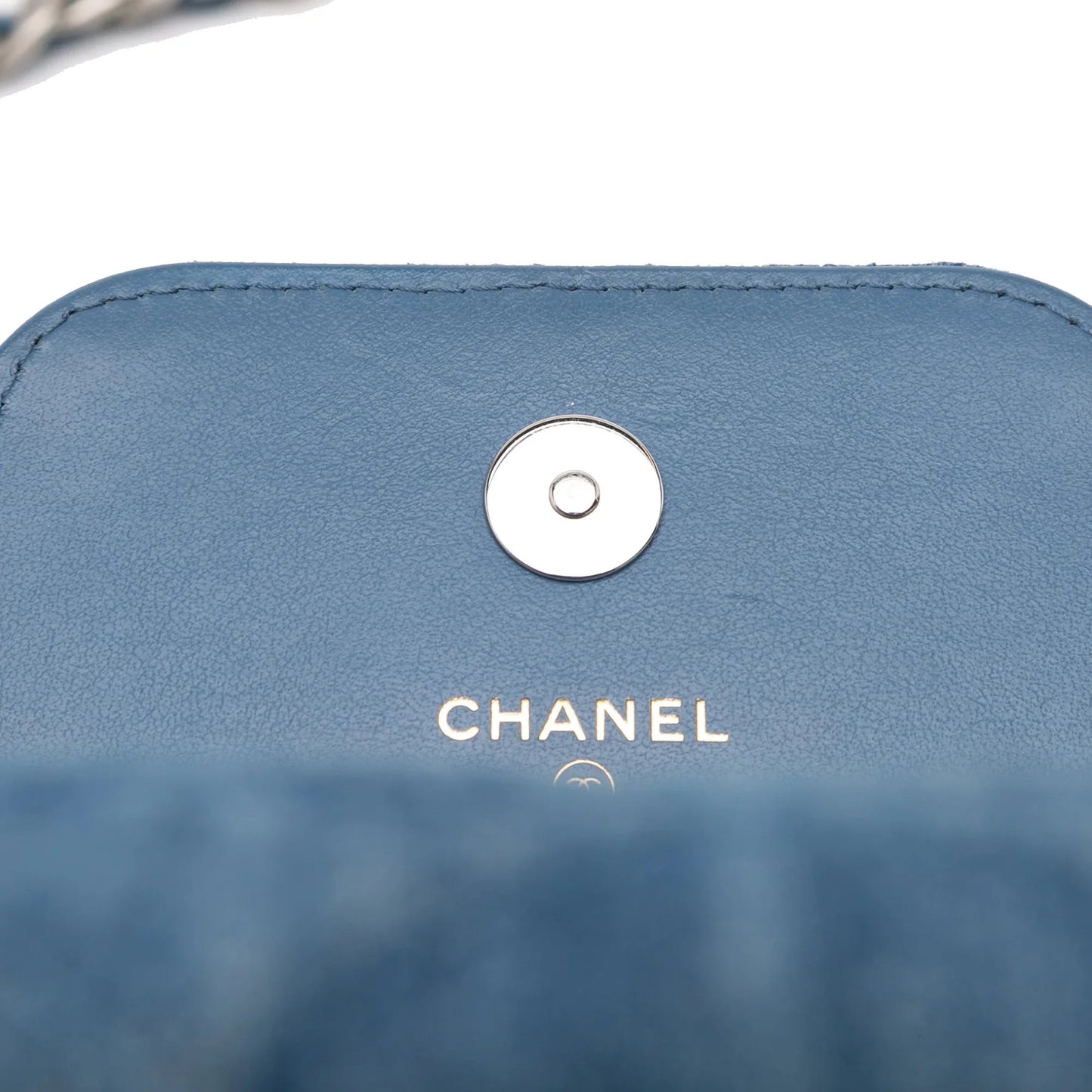 Blue Chanel Denim 19 Phone Holder with Chain Satchel