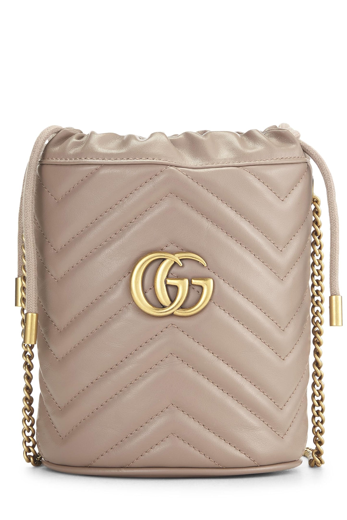 Gucci, Beige Leather 'GG' Marmont Chain Bucket Bag Small, Beige