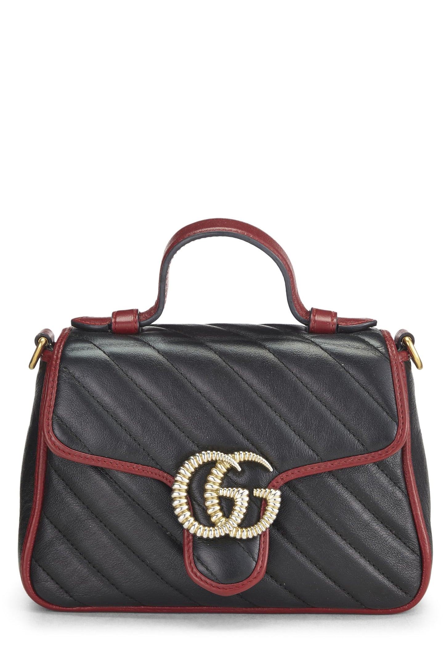 Gucci, Black Leather Torchon GG Marmont Top Handle Mini, Multi