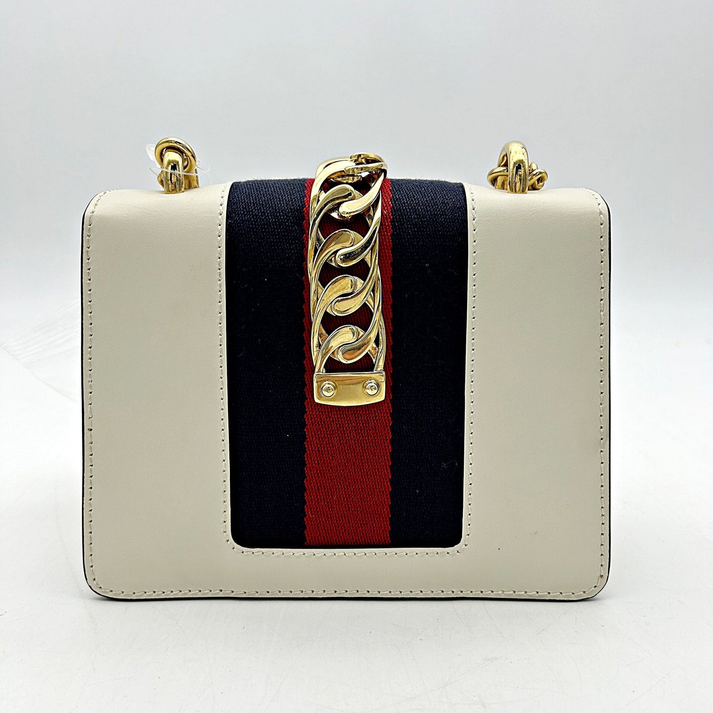 Gucci White Leather   Web Mini Sylvie Chain Shoulder Bag guht