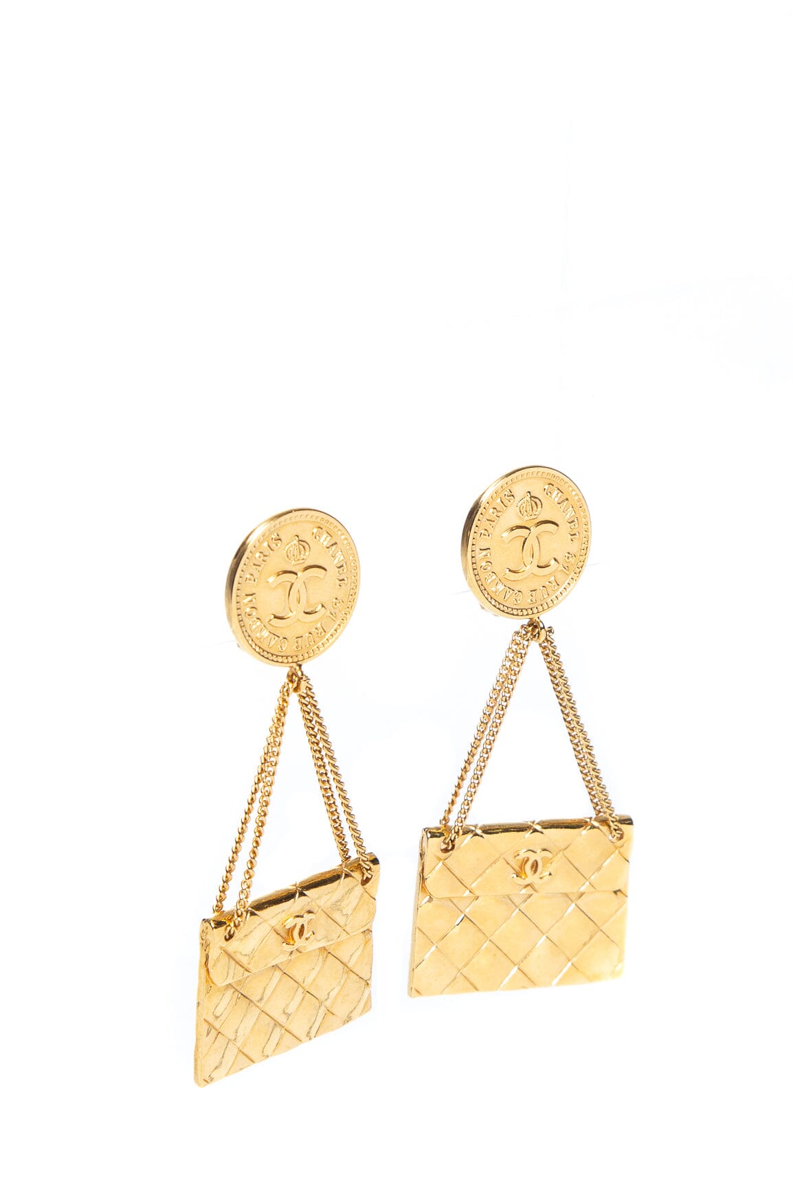 Chanel   1993 Spring 31 Gold Rue Cambon Purse Drop Clip-On Earrings