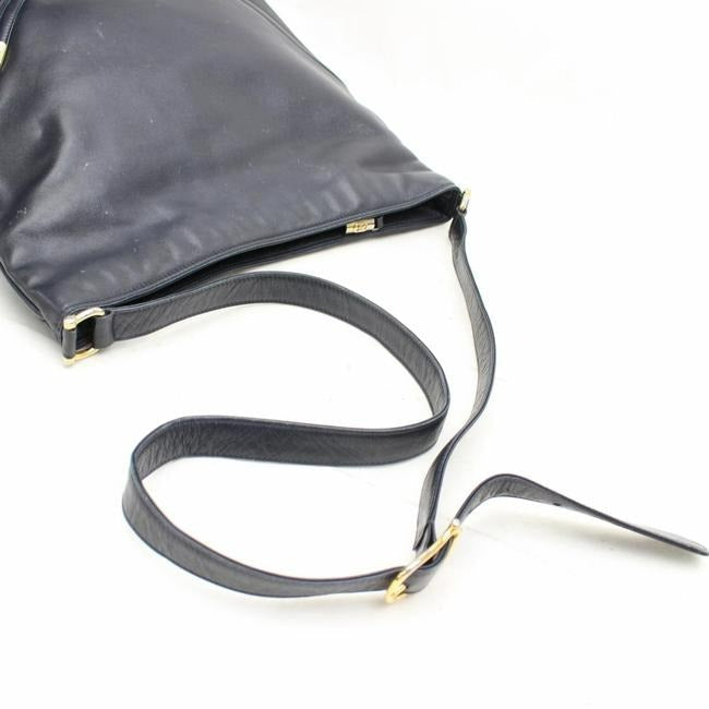 Gucci   Navy Blue Leather With Dimensional Navy Diagonal Stripes Hobo Bag