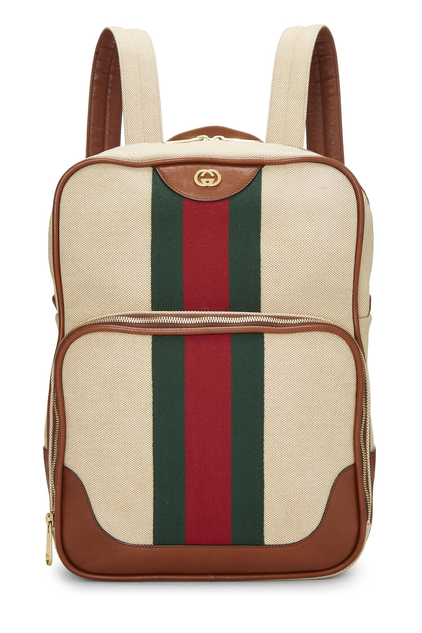 Gucci, Beige Canvas Web Backpack, Brown