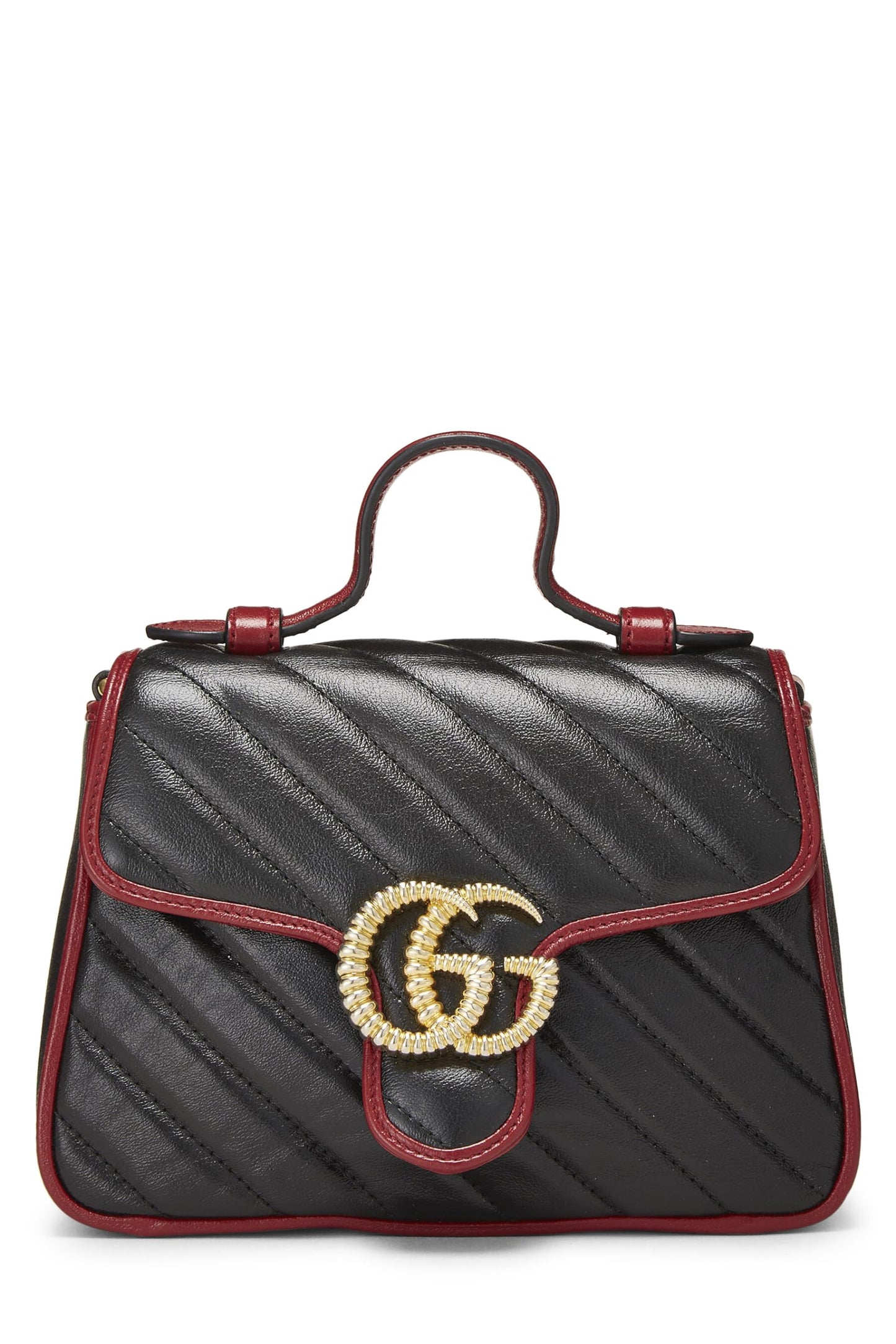 Gucci, Black Leather Torchon GG Marmont Top Handle Bag Mini, Black