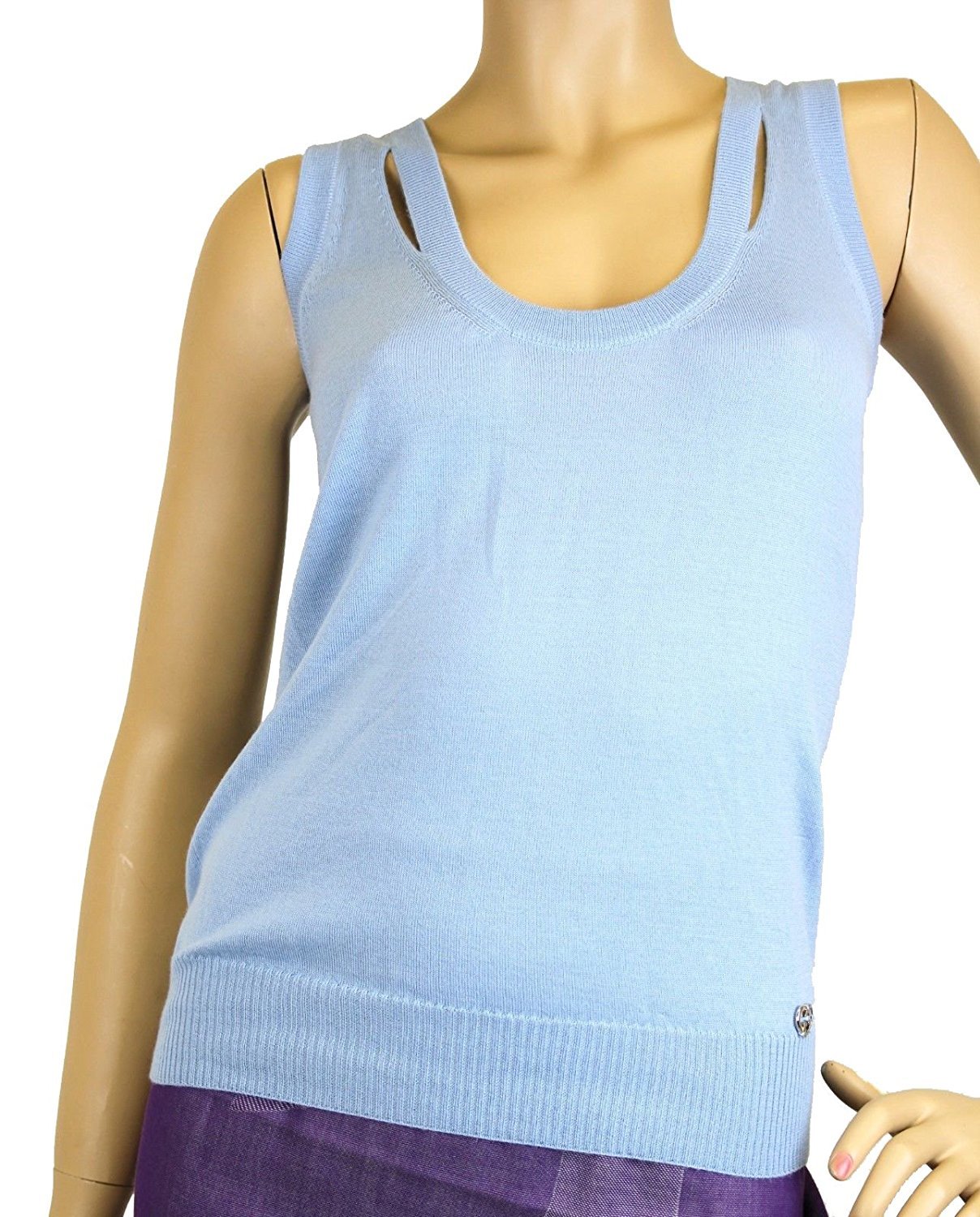 Gucci Women's Light Blue Cashmere Sweater Logo Tank Top