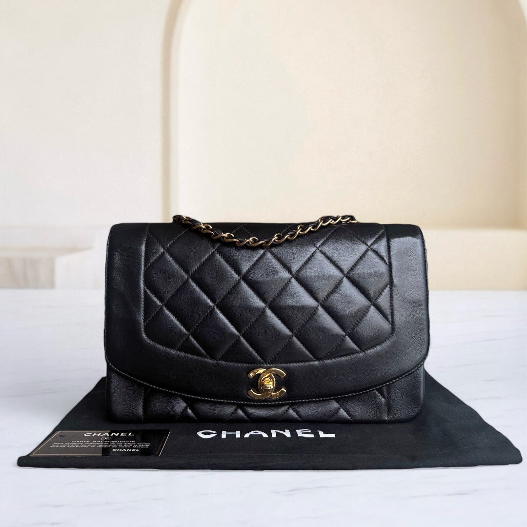 Chanel Diana Medium   - Quilted Lambskin Black Gold Hardware Series 2