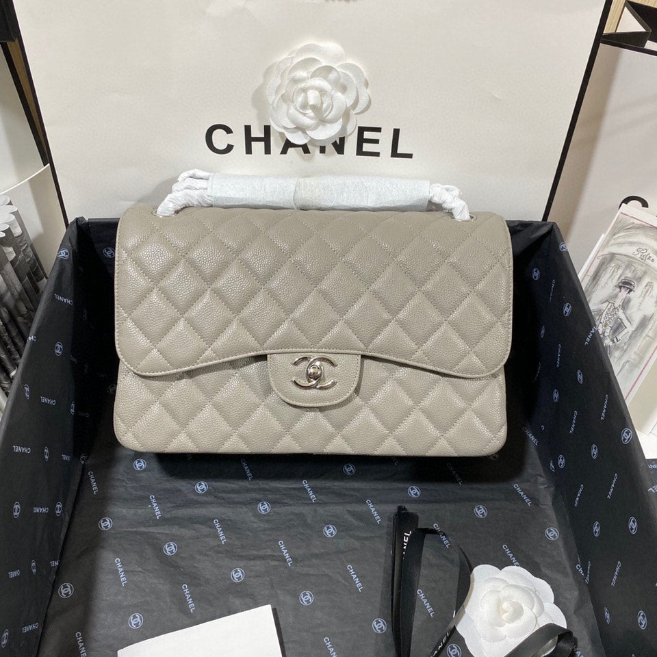 CHLLarge Classic Handbag Silver Hardware Grey For Women, Women’s Handbags, Shoulder Bags 11.8in/30cm