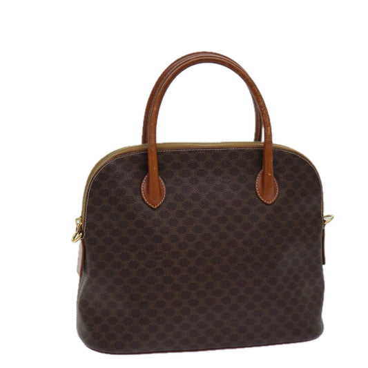 Luxury CELINE Macadam Canvas Hand Bag PVC Leather Brown  82266
