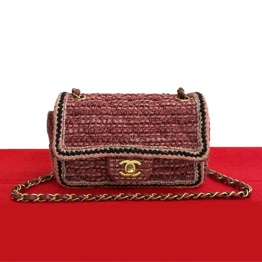 CHANEL Shoulder Bag tweed pink Matrasse tweed