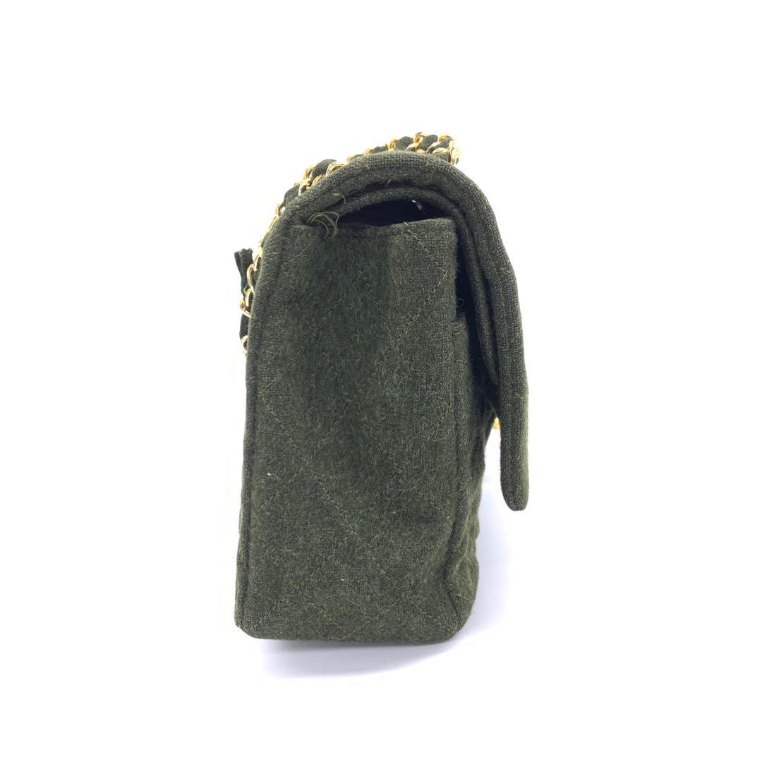 Chanel Classic Flap Khaki Green Wool   Double Flap Bag 24k Gold Hardware