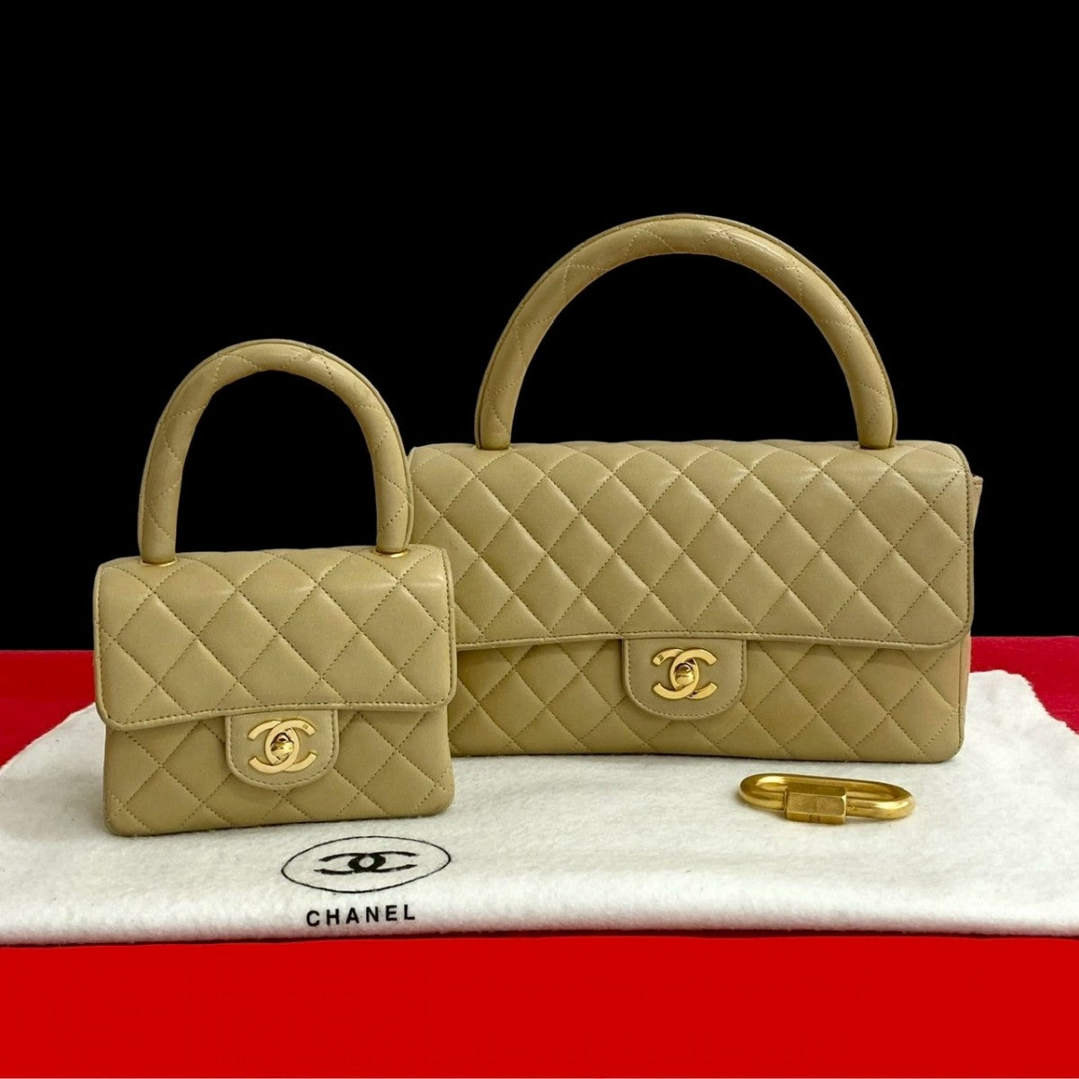 CHANEL Handbag lambskin beige Matrasse Parent and child bag