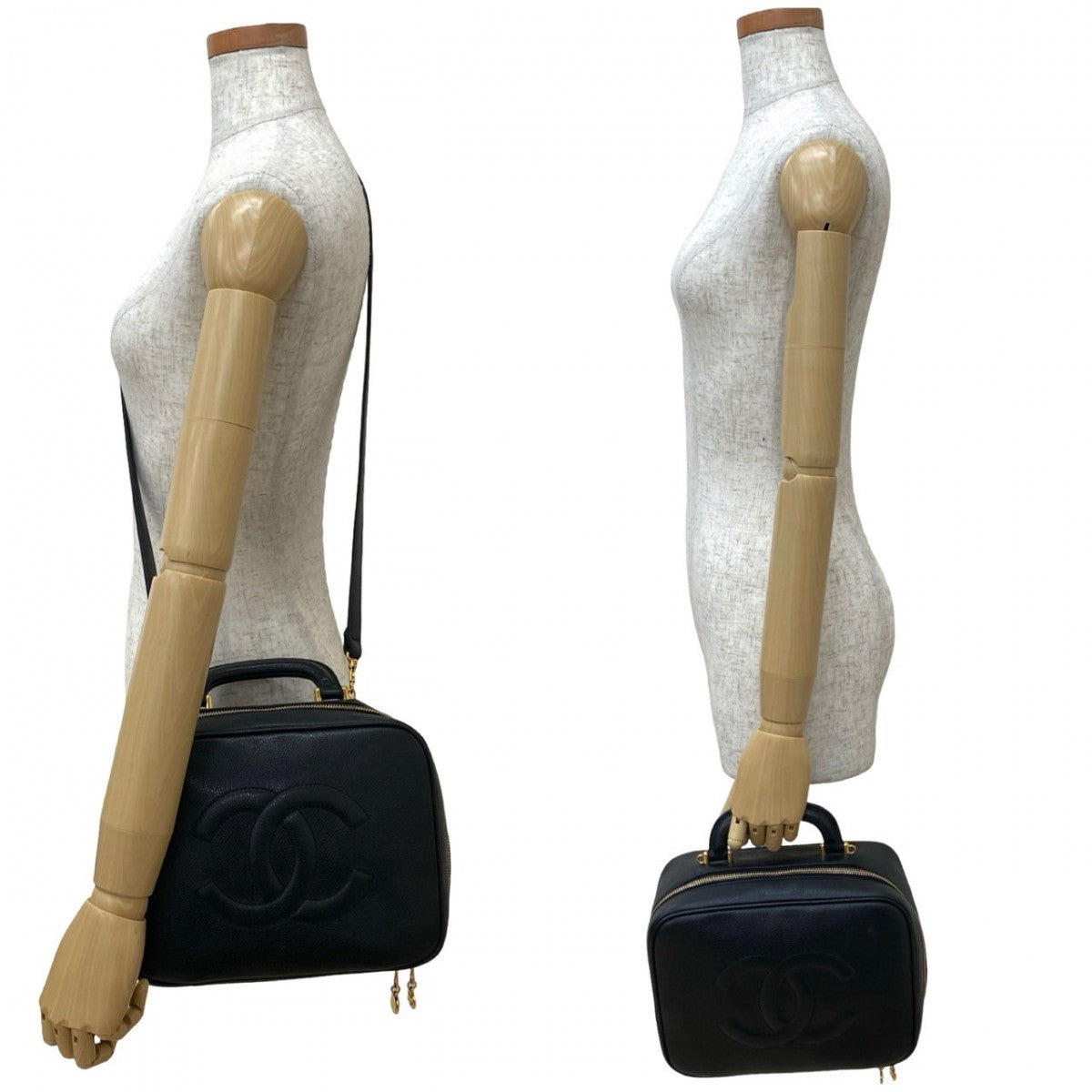 CHANEL Shoulder Bag Matt caviar skin black