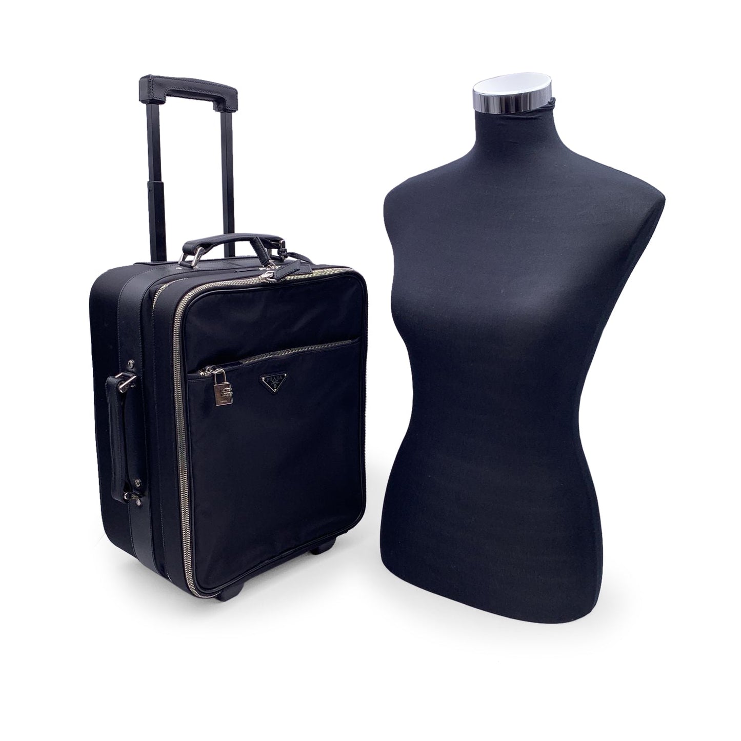 PRADA Black Nylon Rolling Suitcase Wheeled Travel Bag Trolley