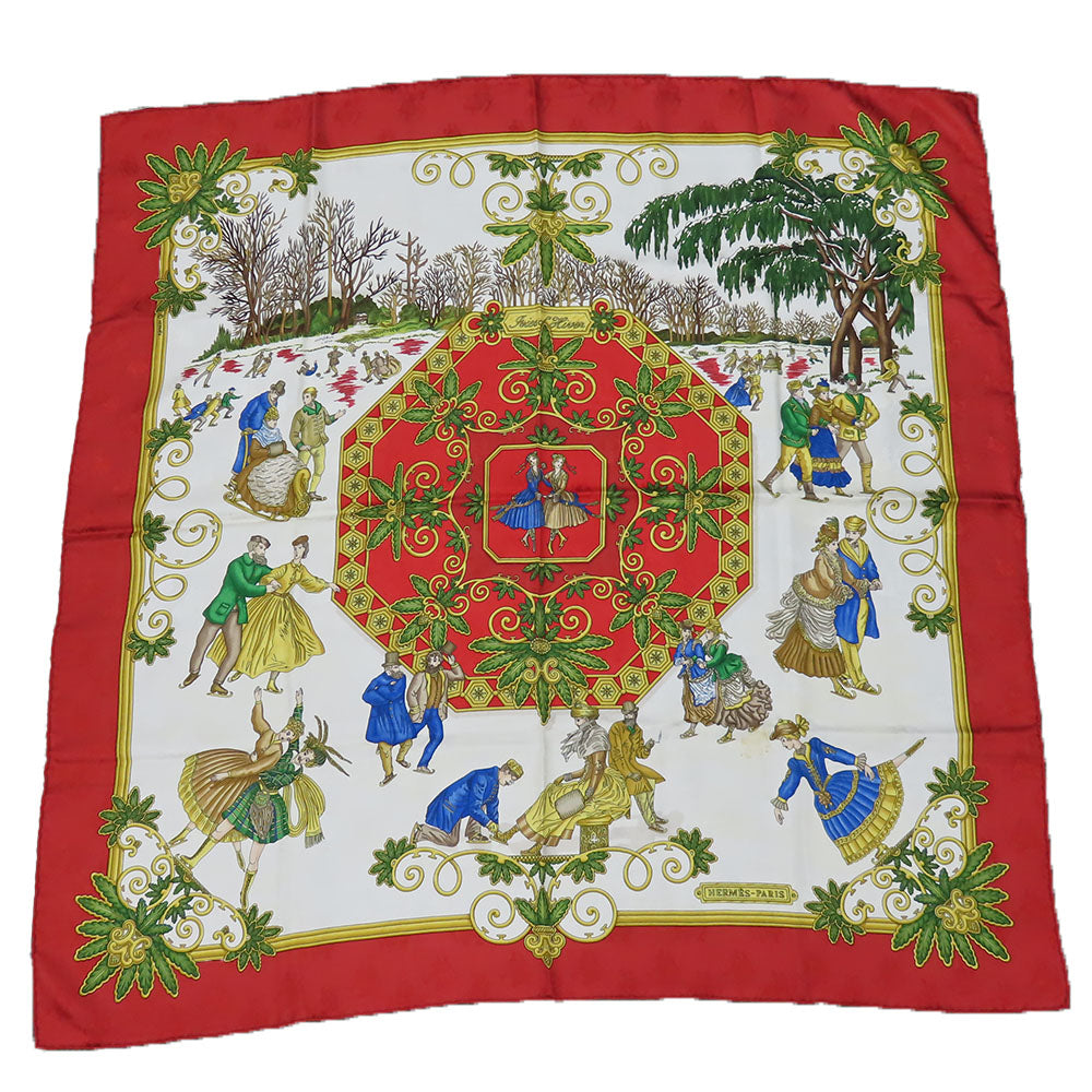 HERMES scarf silk Red Joies d'Hiver Carre90 Women  d
