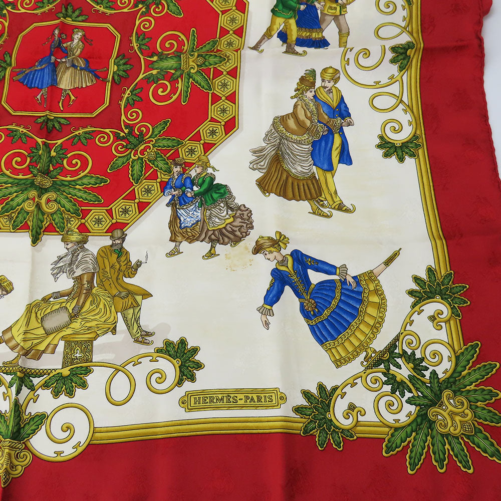 HERMES scarf silk Red Joies d'Hiver Carre90 Women  d