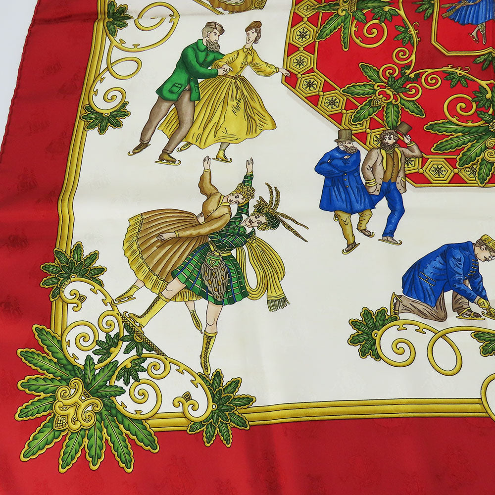 HERMES scarf silk Red Joies d'Hiver Carre90 Women  d