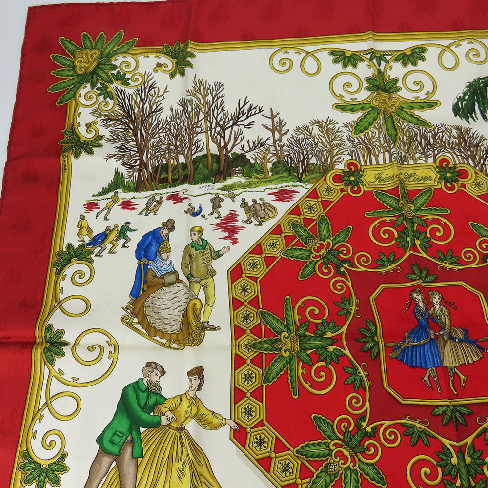 HERMES scarf silk Red Joies d'Hiver Carre90 Women  d