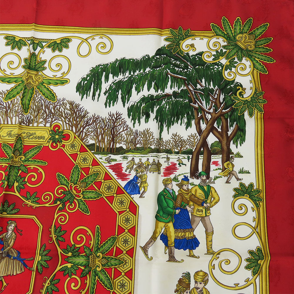 HERMES scarf silk Red Joies d'Hiver Carre90 Women  d