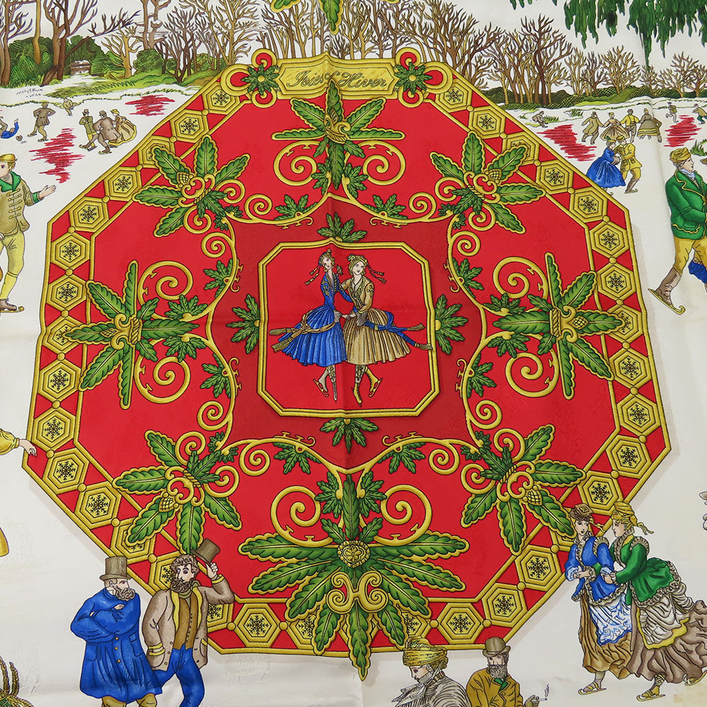HERMES scarf silk Red Joies d'Hiver Carre90 Women  d